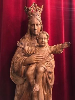 St Mary With Child Statue style Gothic - style en Fully Hand - Carved Wood Oak, Dutch 19th century ( anno 1870 )