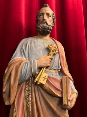 St. Peter Statue style Gothic - Style en Terra - Cotta Polychrome, France 19 th century ( Anno 1865 )