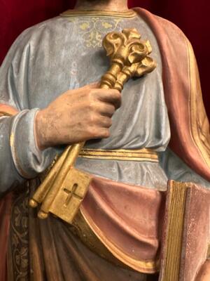 St. Peter Statue style Gothic - Style en Terra - Cotta Polychrome, France 19 th century ( Anno 1865 )