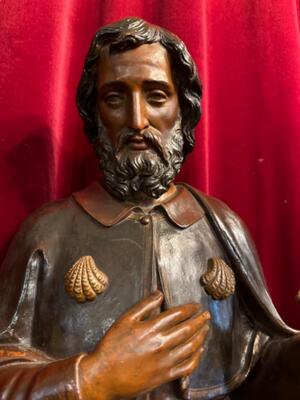 St. Rochus Statue  style Gothic - Style en Terra - Cotta Polychrome, France 19 th century ( Anno 1865 )