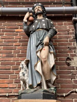 St. Rochus Statue  style Gothic - Style en Plaster polychrome, Belgium  19 th century ( Anno 1885 )