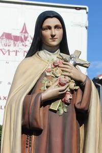 St. Theresia Statue Glass Eyes style Gothic - Style en plaster polychrome, Belgium 19th century