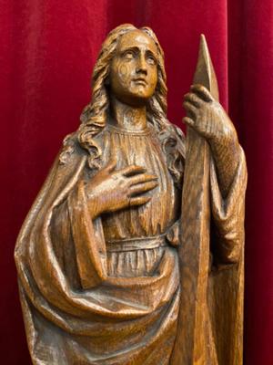St. Veronica Statue style Gothic - style en Fully Hand - Carved Wood Oak, Belgium 19 th century ( Anno 1875 )