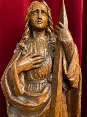 St. Veronica Statue style Gothic - style en Fully Hand - Carved Wood Oak, Belgium 19 th century ( Anno 1875 )
