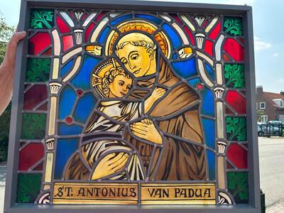 Stained Glass Window St. Anthony Of Padua By: Dhr Theo Verbaal. style Gothic - Style en Stained - Glass, Arnhem - Netherlands 20 th century