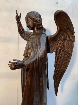Statue Angel Of Judgement style Gothic - style en fully hand - carved wood, Belgium 19th century ( 1870 )