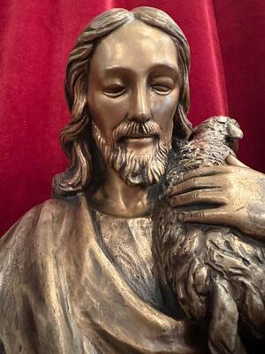 Statue Jesus The Good Shepherd Suitable For Outdoor Use ! style Gothic - Style en Bronze, 20 th century ( Anno 1955 )