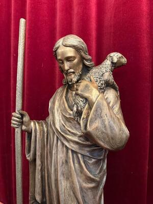 Statue Jesus The Good Shepherd Suitable For Outdoor Use ! style Gothic - Style en Bronze, 20 th century ( Anno 1955 )