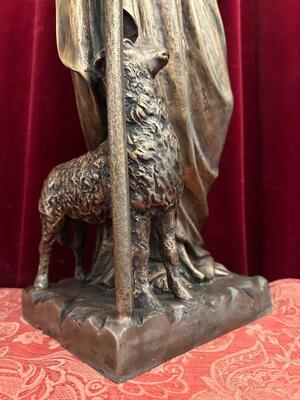 Statue Jesus The Good Shepherd Suitable For Outdoor Use ! style Gothic - Style en Bronze, 20 th century ( Anno 1955 )