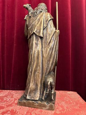 Statue Jesus The Good Shepherd Suitable For Outdoor Use ! style Gothic - Style en Bronze, 20 th century ( Anno 1955 )