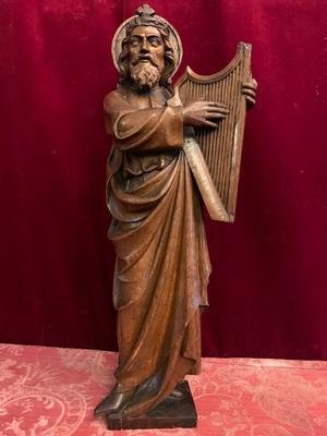 Statue King David style Gothic - style en hand-carved wood Oak, Belgium 19th century ( anno 1890 )