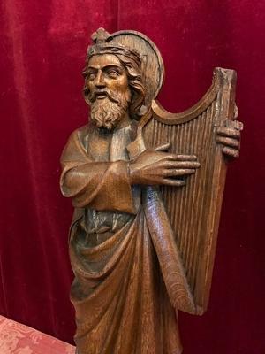 Statue King David style Gothic - style en hand-carved wood Oak, Belgium 19th century ( anno 1890 )