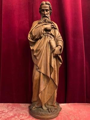 Statue St. Mattheus style Gothic - style en hand-carved wood Oak, Belgium 19th century ( anno 1875 )