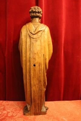Statue St. Paul style Gothic - style en hand-carved wood Oak, Belgium 19th century