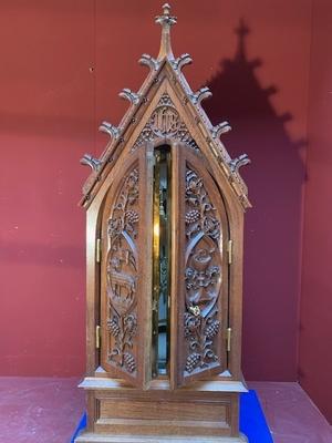 Tabernacle With Original Key.  style Gothic - style en Oak wood / Iron Safe / Brass Doors, Belgium 19th century ( anno 1875 )