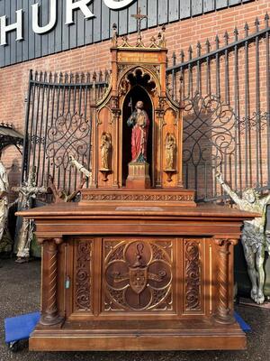 Unique Pilgrim Altar Dedicated To St. James ( Jacobus ) Of Compostella style Gothic - Style en Oak wood / All sculptures are hand - carved wood., Spain 19 th century