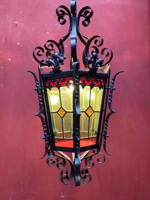 Hall Lamp en Iron / Stained Glass , Belgium 20th Century