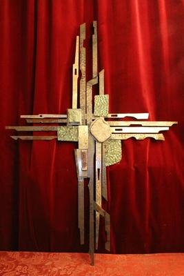 1  High Quality Totally Hand-Made Cross Special Designed For Hospital-Chapel At Nijmegen – Holland. Applications & Elements In Rock-Crystal, Amethist & More.  Anno About 1965.