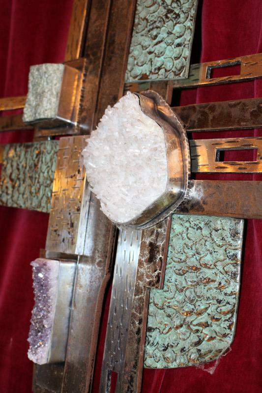 1  High Quality Totally Hand-Made Cross Special Designed For Hospital-Chapel At Nijmegen – Holland. Applications & Elements In Rock-Crystal, Amethist & More.  Anno About 1965.