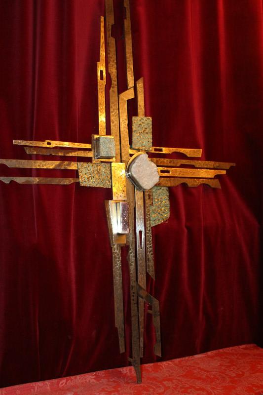 1  High Quality Totally Hand-Made Cross Special Designed For Hospital-Chapel At Nijmegen – Holland. Applications & Elements In Rock-Crystal, Amethist & More.  Anno About 1965.