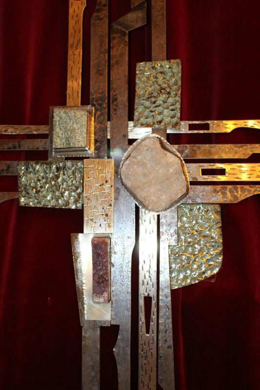 1  High Quality Totally Hand-Made Cross Special Designed For Hospital-Chapel At Nijmegen – Holland. Applications & Elements In Rock-Crystal, Amethist & More.  Anno About 1965.