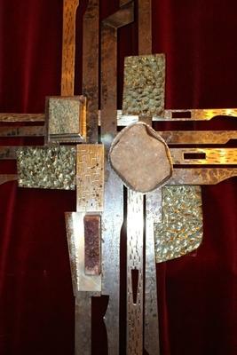 1  High Quality Totally Hand-Made Cross Special Designed For Hospital-Chapel At Nijmegen – Holland. Applications & Elements In Rock-Crystal, Amethist & More.  Anno About 1965.