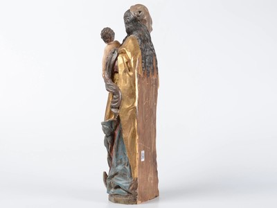 Madonna With Child  en hand-carved wood polychrome, Southern Germany 20th century