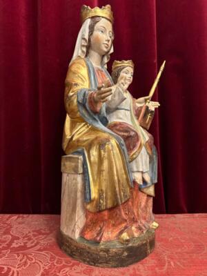 Madonna With Child Sculpture en Hand - Carved Wood Polychrome / Gilt, Southern Germany 20 th century