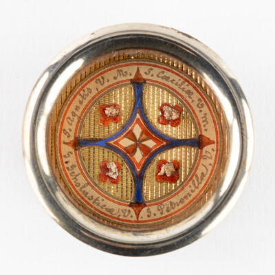 Multi Reliquary Ex Ossibus Relics : S. Agnes,  S. Cecilia, S. Scholastica,S. Petronilla. With Original Document    en Brass / Glass / Wax Seal, Gent - Belgium  19 th century ( Anno 1869 )