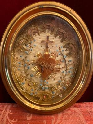 Multi - Reliquary Relics :  St. Ignatius, St. Augustinus, St. Hieronymus, St. Gallus, St. Canisius. en Timber Gilt Frame / Glass, Italy 19 th century ( Anno 1850 )
