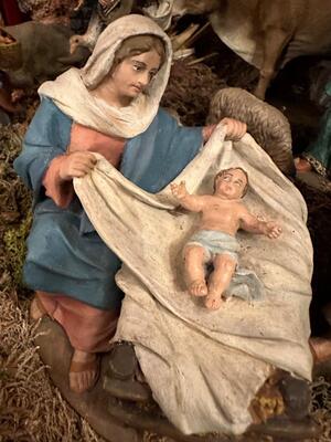 Nativity Set Signed : M. Muns en Terra - Cotta Polychrome, 19 th century