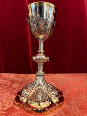 Full Silver Chalice With Original Case & Full Silver Paten style Neo Classicistic en Full - Silver / Polished and Varnished / Silver Marks Present / Stones, France 19 th century ( Anno 1865 )