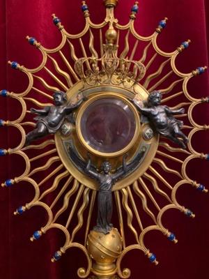 Monstrance In Special Design style NEO-CLASSICISTIC en Brass / Bronze / Silver Imaginations / Gilt / Stones / Enamel / Glass , France 19 th century ( Anno 1875 )