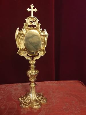 Religuary - Relic Ex Ossibus St. Anthony With Original Document  style NEO-CLASSISISTIC en Bronze Gilt / Glass / Wax Seal, Italy 19 th century ( Anno 1866 )