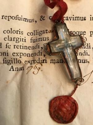 1  Originally Sealed Relic Ex Ligno S. Crucis Dnjc Rock - Crystal Cross In Silver Frame With Original Document
