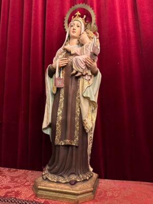 Our Lady Of Carmel Statue en Wood / Glass Eyes., Olot Spain 19 th century ( Anno 1885 )