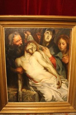 Painting : “Descent From The Cross” Copy After P.P. Rubens By M. V. Beurden  1898 en Painted on Canvas, Dutch