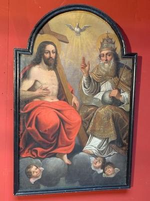 Painting Holy Trinity / Fully Hand-Painted On Linen 18th Cent. Monastery Cisterciensi – Belgium en Painted On Linnen, Belgium 18 th century