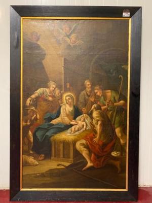 Painting On Canvas Nativity en Painted on Canvas / Wooden Frame, Dutch 19 th century ( Anno 1840 )