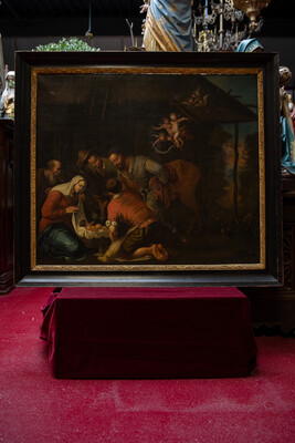 Painting On Canvas , “Nativity Of Jesus” en Oil on Canvas, Flemish - Belgium 18 th century