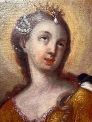 Painting St. Agnes en Oil on Canvas / Wooden Frame, Germany 18 th century