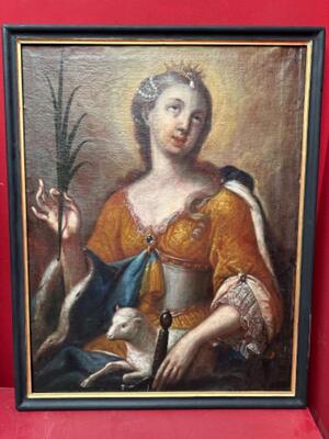 Painting St. Agnes en Oil on Canvas / Wooden Frame, Germany 18 th century