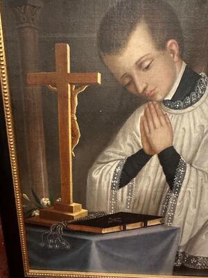 Painting St. Aloysius Of Gonzaga en Wooden Frame / Painted on Canvas, Dutch 19 th century ( Anno 1890 )