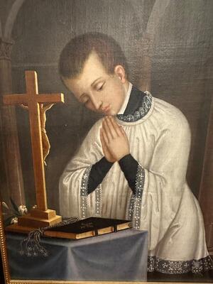 Painting St. Aloysius Of Gonzaga en Wooden Frame / Painted on Canvas, Dutch 19 th century ( Anno 1890 )