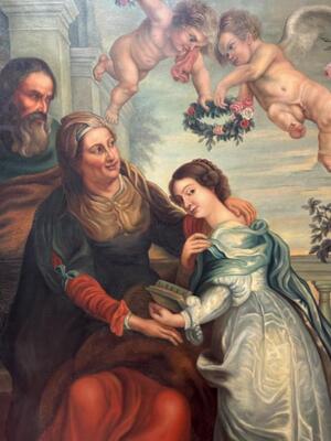 Painting: St. Ann & St. Mary With St. Joachim en Painted on Linen, 19 th century