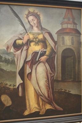 Painting St. Barbara en Painten on linen, Flemish 18 th century