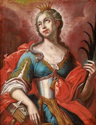 Painting St. Catharina en Oil on Canvas / Wooden Frame, Germany 18 th century