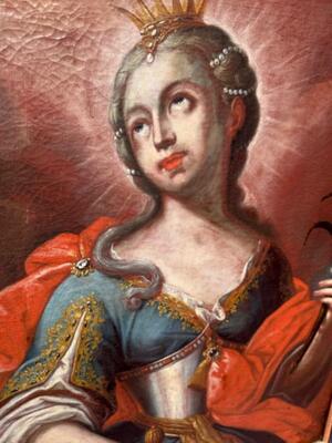 Painting St. Catharina en Oil on Canvas / Wooden Frame, Germany 18 th century