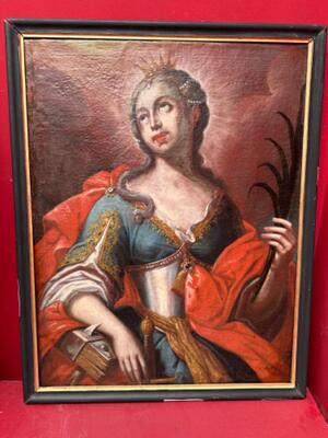 Painting St. Catharina en Oil on Canvas / Wooden Frame, Germany 18 th century