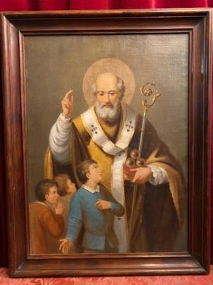Painting St. Nicholas  en Painted on Canvas / Wooden Frame, Belgium 19 th century